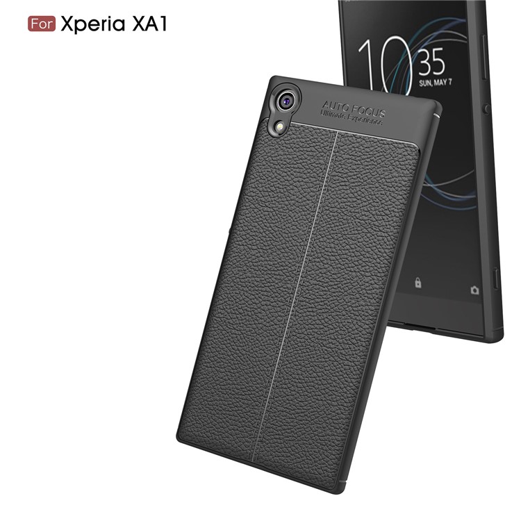 Litchi Texture Leather Coated TPU Back Case for Sony Xperia XA1 - Black-6