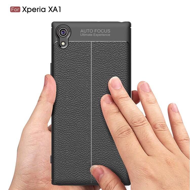 Litchi Texture Leather Coated TPU Back Case for Sony Xperia XA1 - Black-7