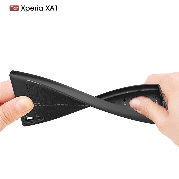 Litchi Texture Leather Coated TPU Back Case for Sony Xperia XA1 - Black-8