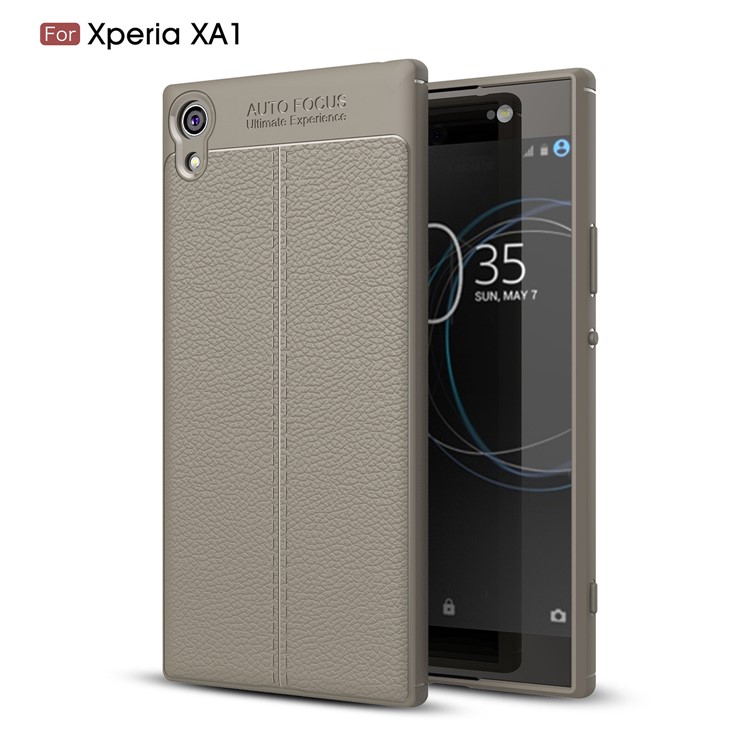 Litchi Texture Leather Coated TPU Back Cover for Sony Xperia XA1 - Grey-1