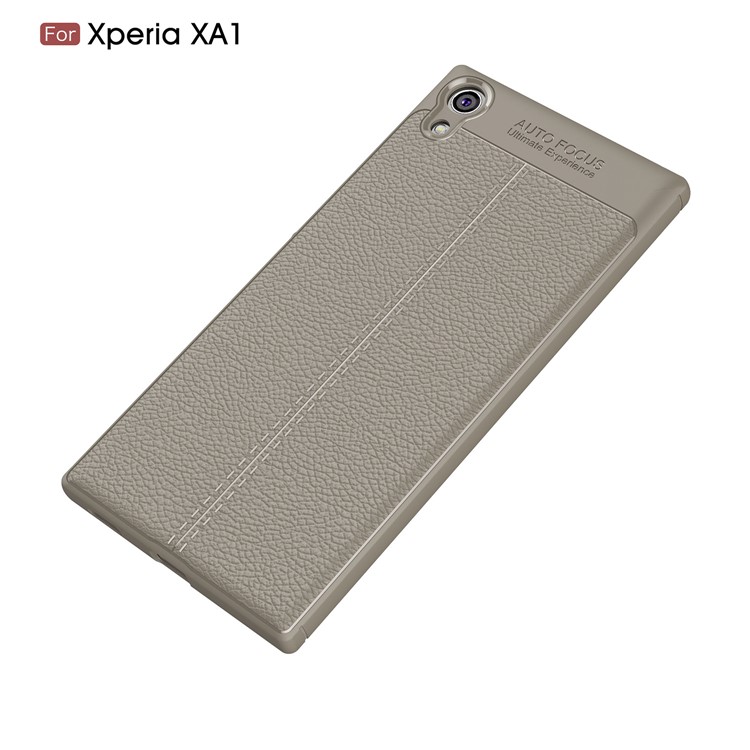 Litchi Texture Leather Coated TPU Back Cover for Sony Xperia XA1 - Grey-2
