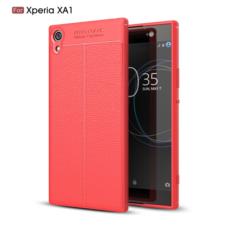 Litchi Texture Leather Coated TPU Back Phone Case for Sony Xperia XA1 - Red-1