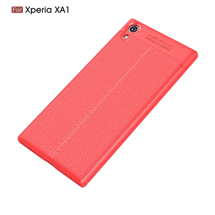 Litchi Texture Leather Coated TPU Back Phone Case for Sony Xperia XA1 - Red-2