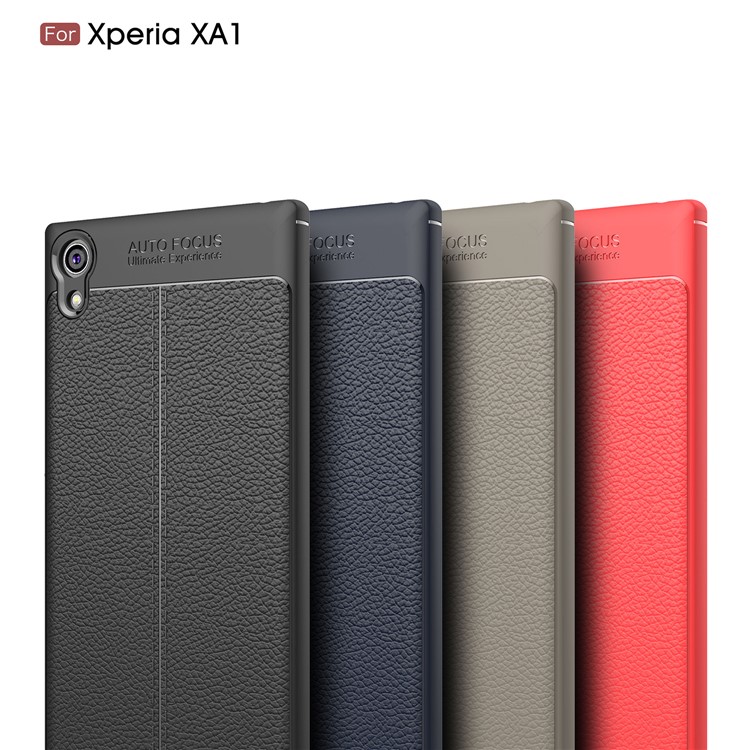 Litchi Texture Leather Coated TPU Back Phone Case for Sony Xperia XA1 - Red-3