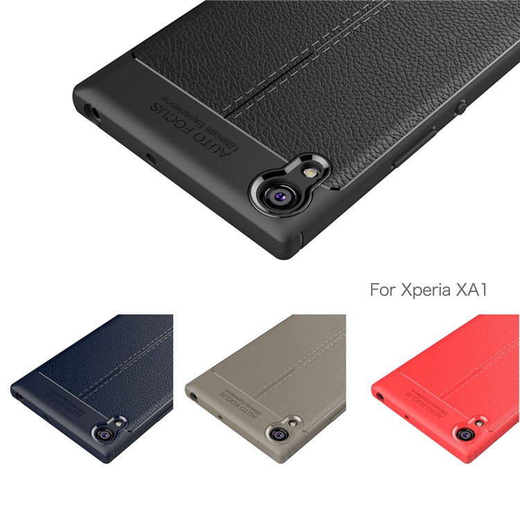 Litchi Texture Leather Coated TPU Back Phone Case for Sony Xperia XA1 - Red-4