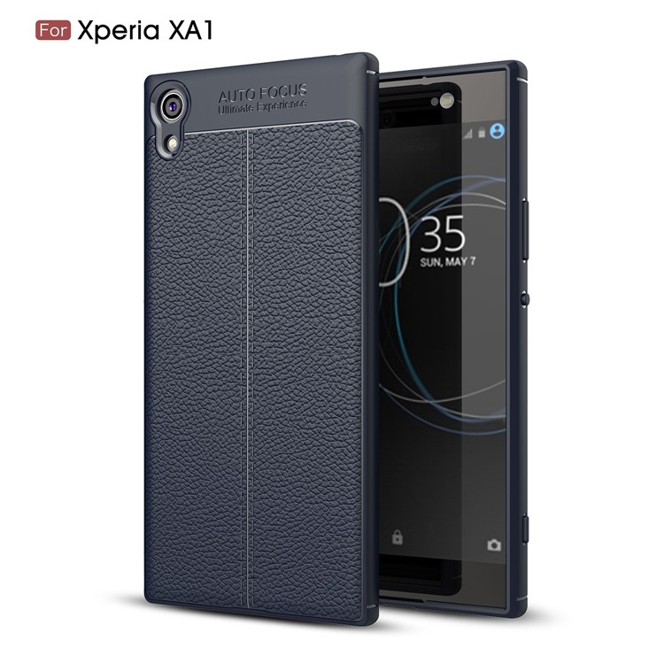 Litchi Texture Leather Coated TPU Back Mobile Cover for Sony Xperia XA1 - Dark Blue-1