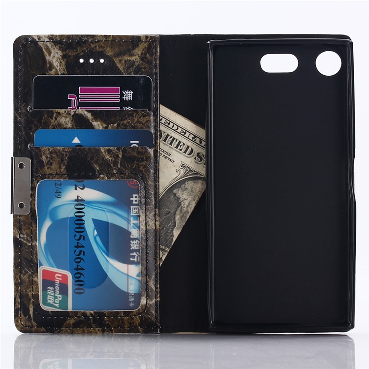 Marble Pattern Stand Leather Wallet Case for Sony Xperia XZ1 Compact - Black-3