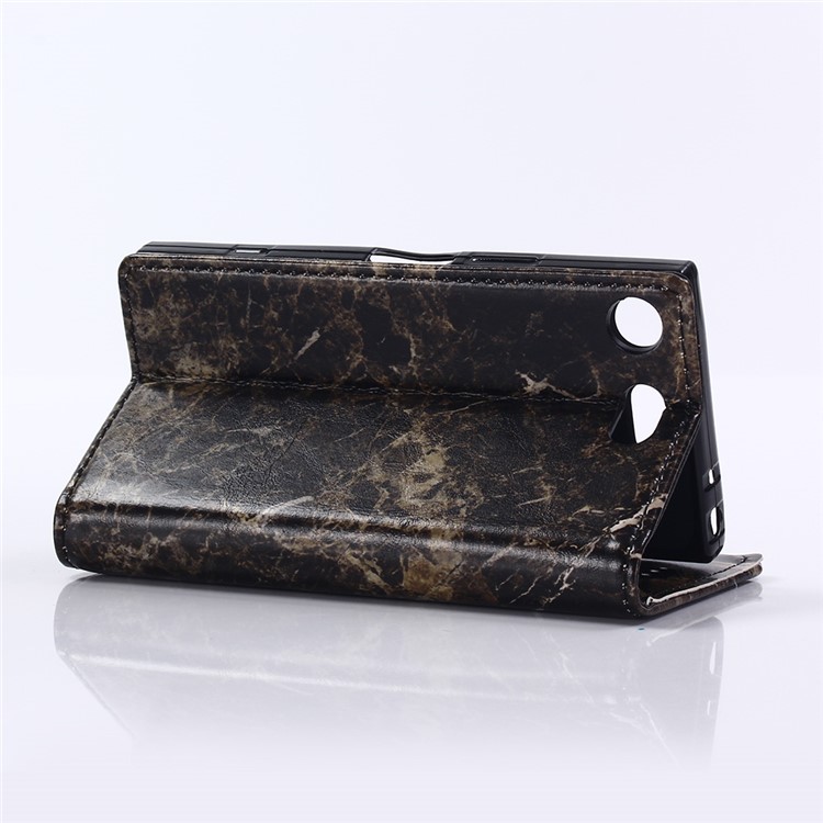Marble Pattern Stand Leather Wallet Case for Sony Xperia XZ1 Compact - Black-4