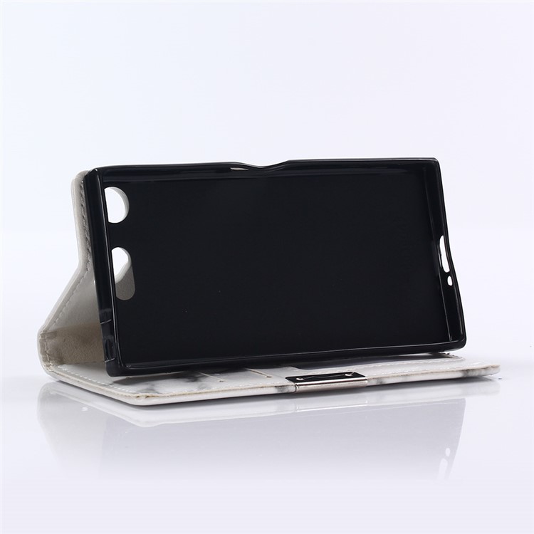 Marble Pattern Stand Leather Wallet Case for Sony Xperia XZ1 Compact - Black-5