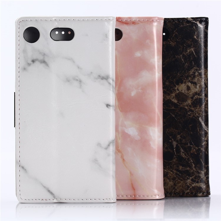 Marble Pattern Stand Leather Wallet Case for Sony Xperia XZ1 Compact - Black-7