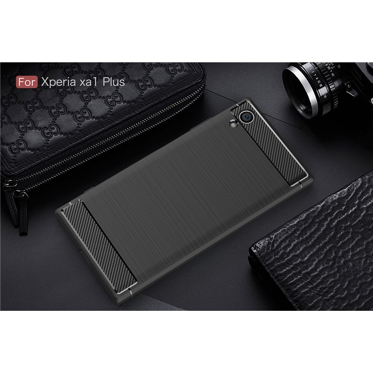 Carbon Fiber Texture Brushed TPU Back Case for Sony Xperia XA1 Plus - Black-10