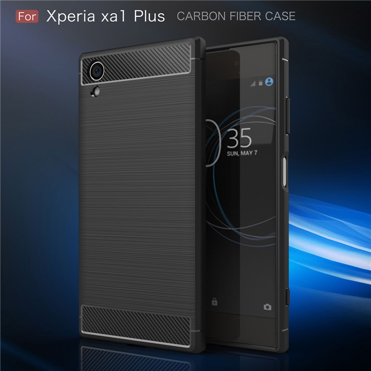 Carbon Fiber Texture Brushed TPU Back Case for Sony Xperia XA1 Plus - Black-2