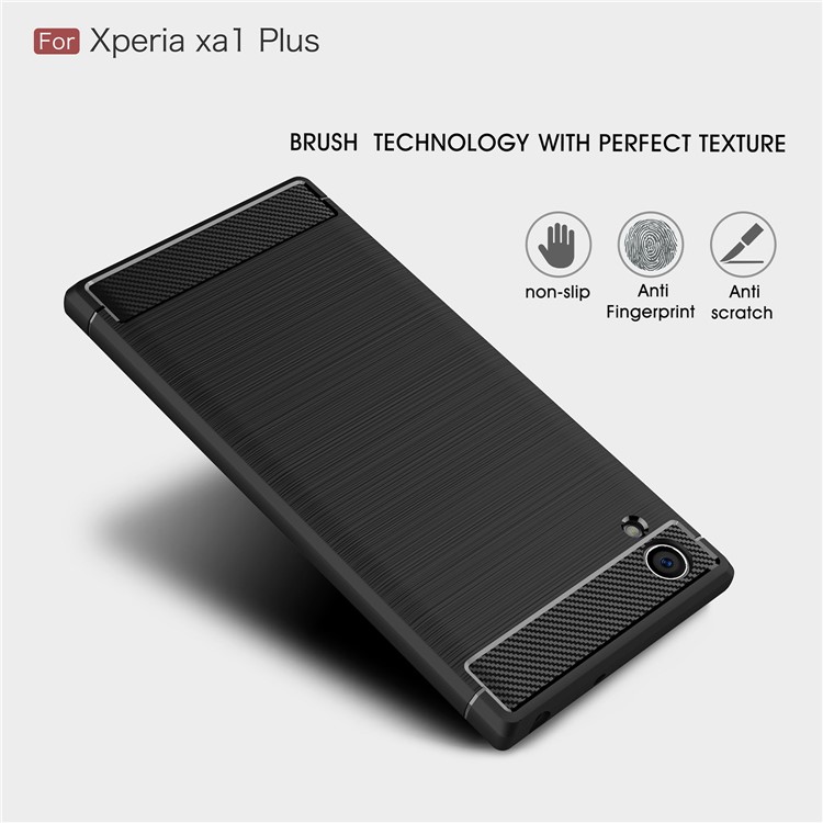 Carbon Fiber Texture Brushed TPU Back Case for Sony Xperia XA1 Plus - Black-3