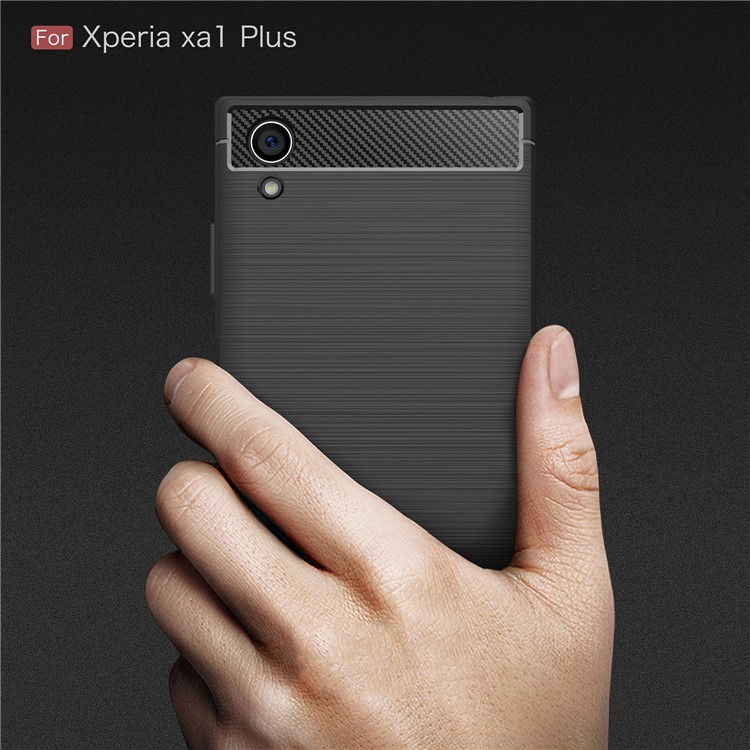 Carbon Fiber Texture Brushed TPU Back Case for Sony Xperia XA1 Plus - Black-8