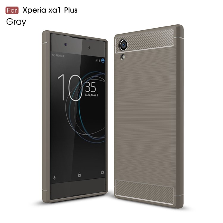 Carbon Fiber Texture Brushed TPU Phone Cover for Sony Xperia XA1 Plus - Grey-1