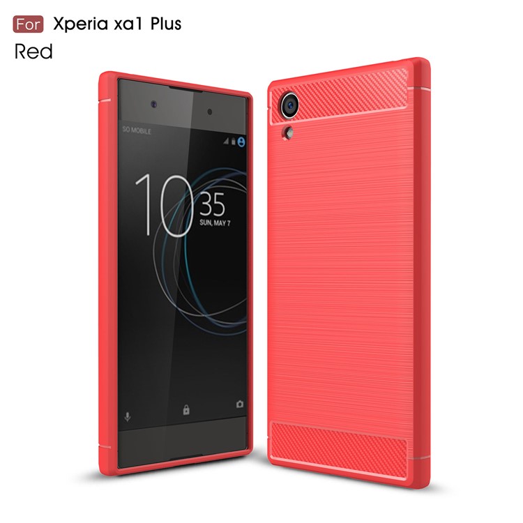 Carbon Fiber Texture Brushed TPU Phone Shell for Sony Xperia XA1 Plus - Red-1