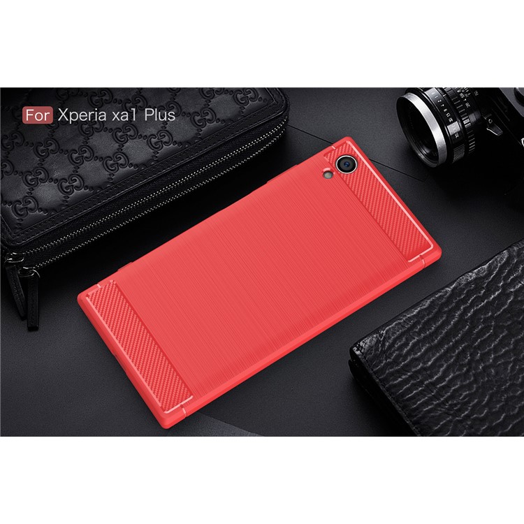 Carbon Fiber Texture Brushed TPU Phone Shell for Sony Xperia XA1 Plus - Red-2