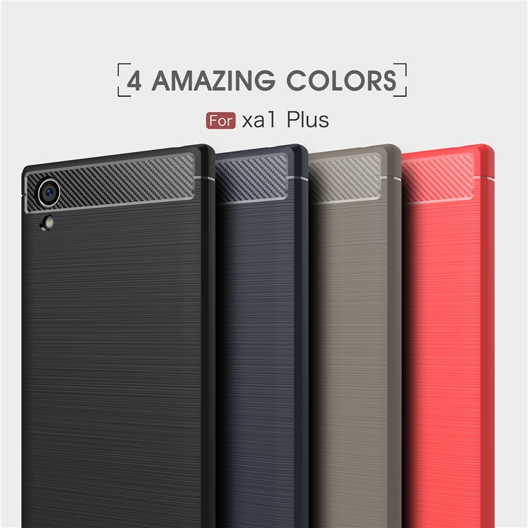 Carbon Fiber Texture Brushed TPU Phone Shell for Sony Xperia XA1 Plus - Red-3