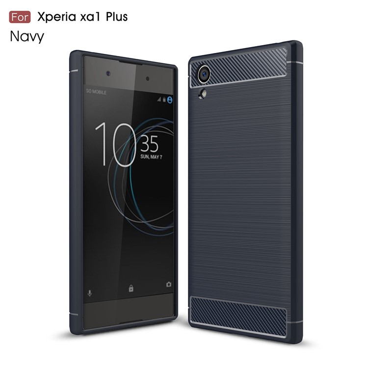 Carbon Fiber Texture Brushed TPU Protection Mobile Phone Case Accessory for Sony Xperia XA1 Plus - Dark Blue-1
