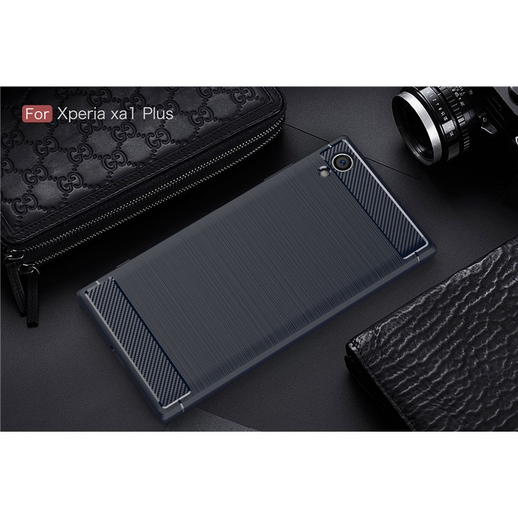 Carbon Fiber Texture Brushed TPU Protection Mobile Phone Case Accessory for Sony Xperia XA1 Plus - Dark Blue-2