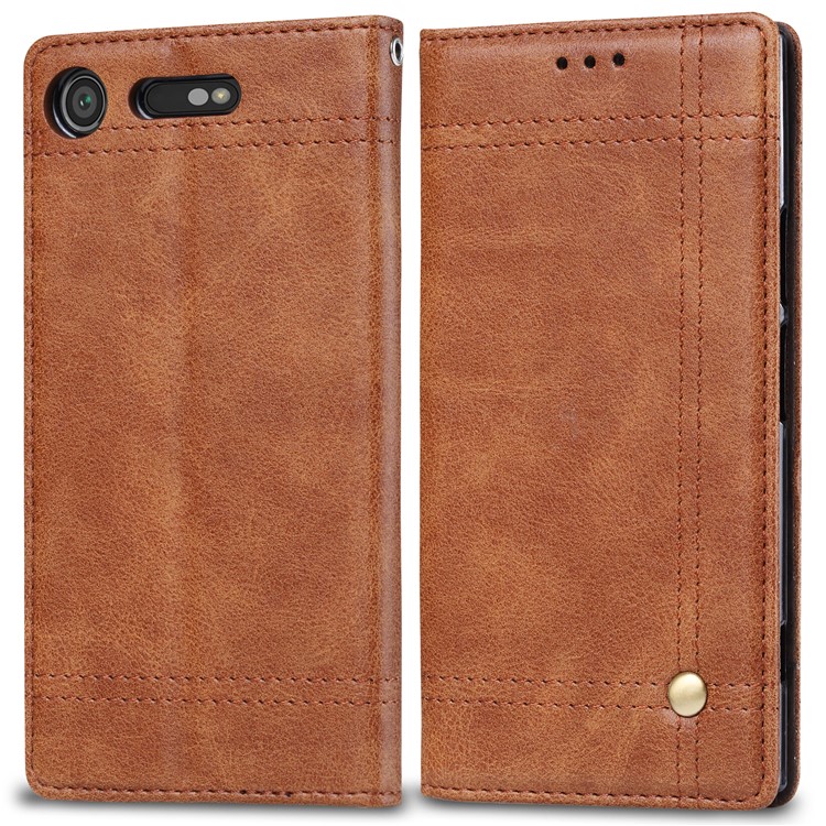 Auto-absorbed Wallet Stand Leather Phone Cover for Sony Xperia XZ1 Compact - Brown-1