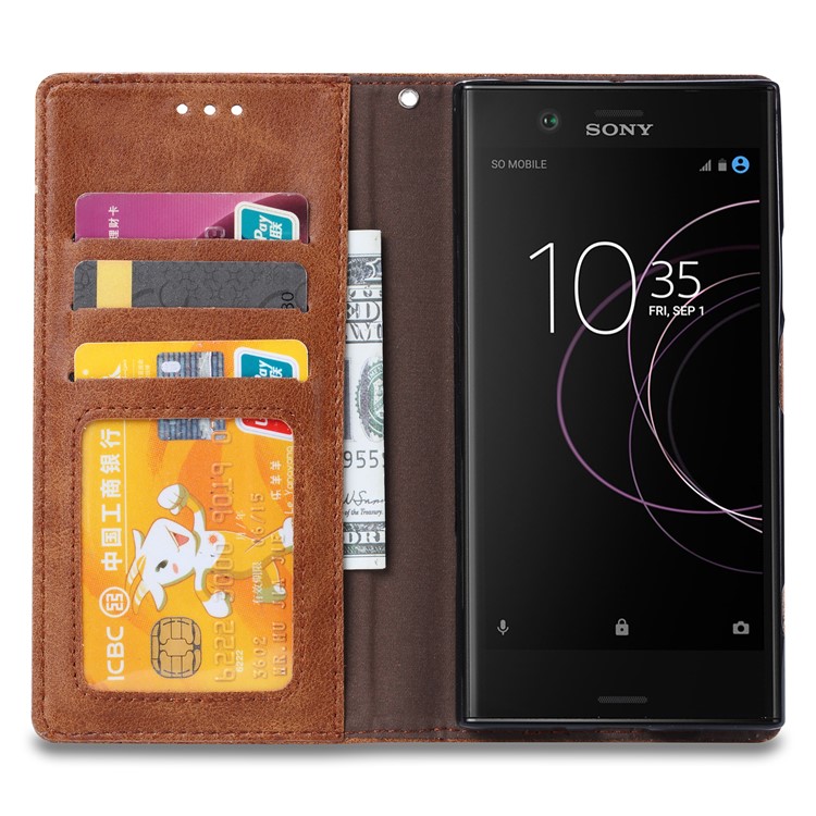 Auto-absorbed Wallet Stand Leather Phone Cover for Sony Xperia XZ1 Compact - Brown-4