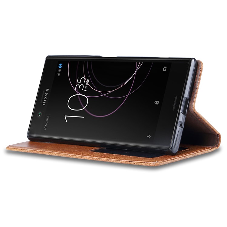 Auto-absorbed Wallet Stand Leather Phone Cover for Sony Xperia XZ1 Compact - Brown-5