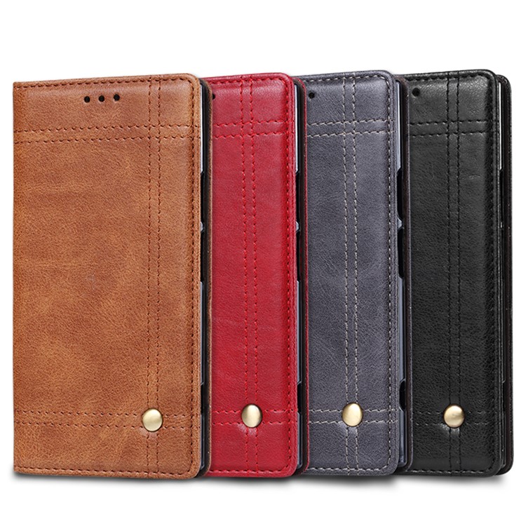 Auto-absorbed Wallet Stand Leather Phone Cover for Sony Xperia XZ1 Compact - Brown-9