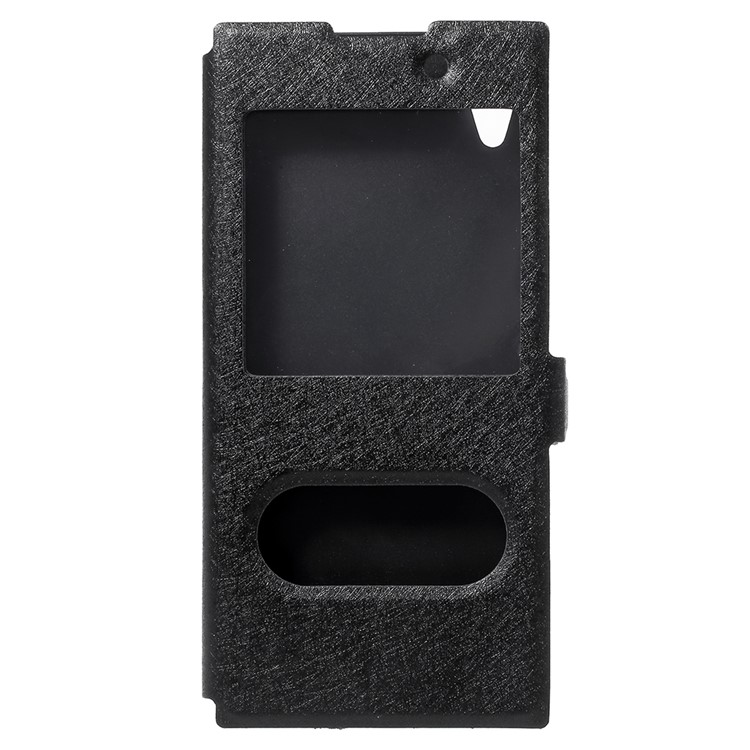 Silk Texture Dual Window Leather Phone Flip Case for Sony Xperia XA1 - Black-2