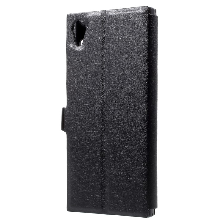 Silk Texture Dual Window Leather Phone Flip Case for Sony Xperia XA1 - Black-3