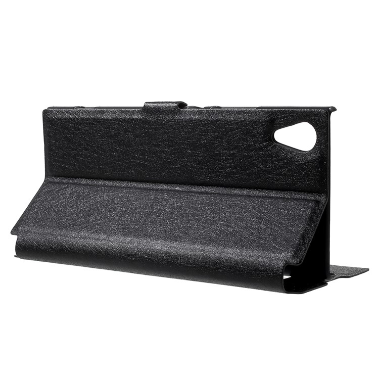 Silk Texture Dual Window Leather Phone Flip Case for Sony Xperia XA1 - Black-4