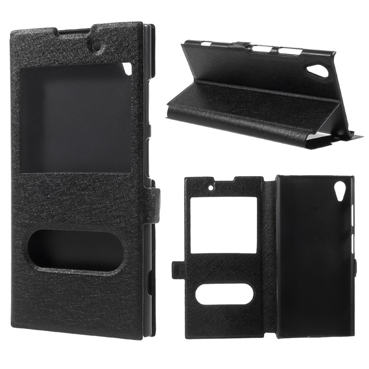 Silk Texture Dual View Window Leather Case for Sony Xperia XA1 Plus - Black-1