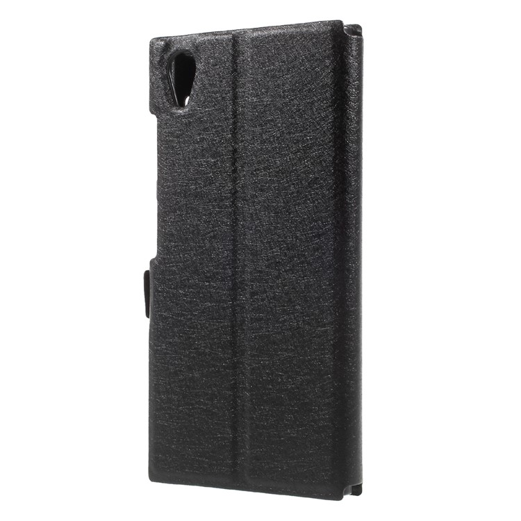 Silk Texture Dual View Window Leather Case for Sony Xperia XA1 Plus - Black-2