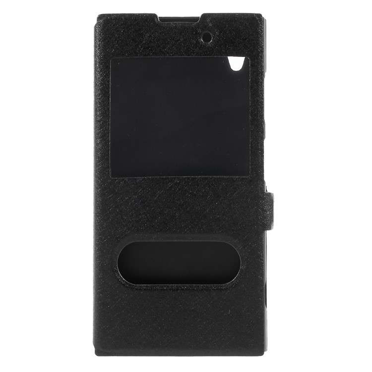 Silk Texture Dual View Window Leather Case for Sony Xperia XA1 Plus - Black-3