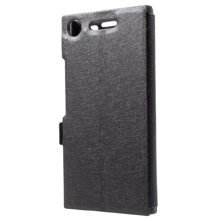 Silk Texture Dual Window Leather Phone Case for Sony Xperia XZ1 - Black-2