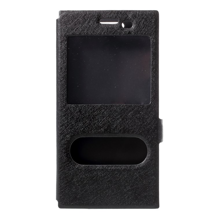 Silk Texture Dual Window Leather Phone Case for Sony Xperia XZ1 - Black-3