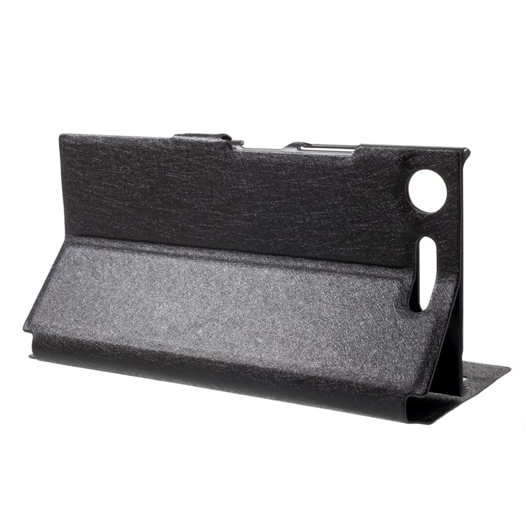Silk Texture Dual Window Leather Phone Case for Sony Xperia XZ1 - Black-4