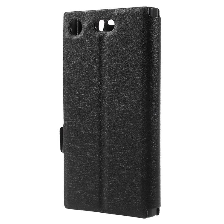 Silk Texture Dual Window Leather Phone Case for Sony Xperia X1 Compact - Black-2