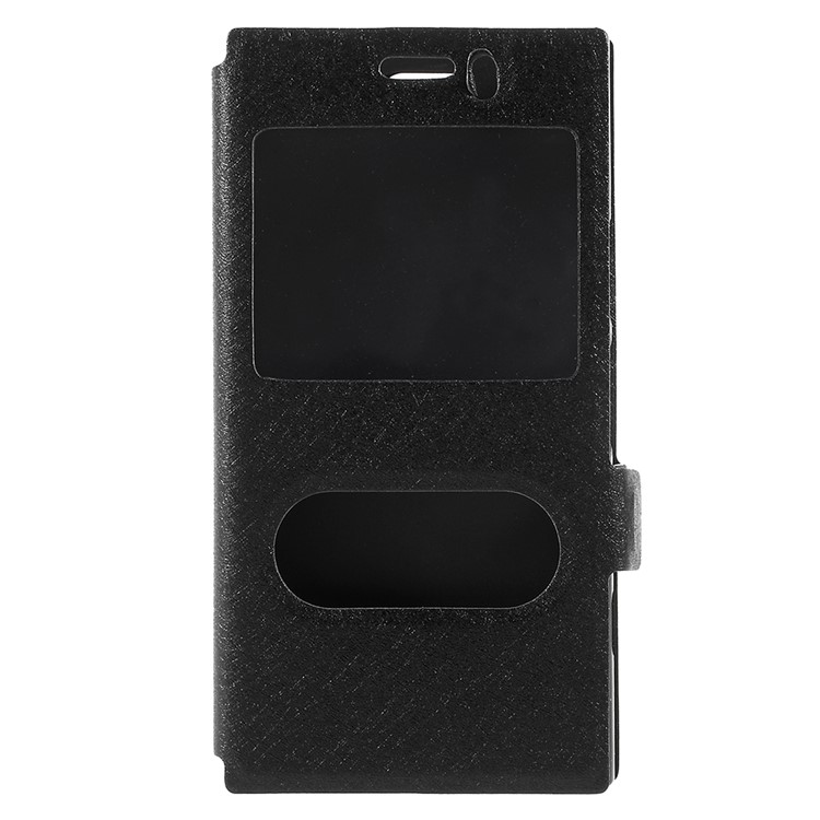 Silk Texture Dual Window Leather Phone Case for Sony Xperia X1 Compact - Black-3