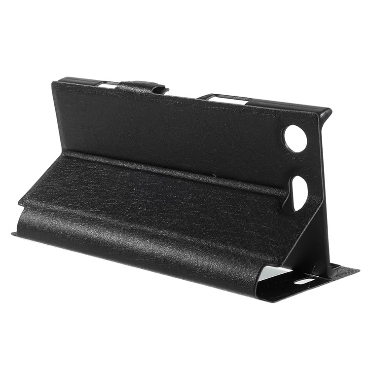 Silk Texture Dual Window Leather Phone Case for Sony Xperia X1 Compact - Black-5