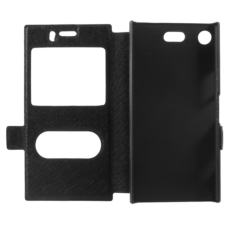 Silk Texture Dual Window Leather Phone Case for Sony Xperia X1 Compact - Black-6