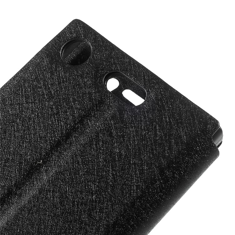 Silk Texture Dual Window Leather Phone Case for Sony Xperia X1 Compact - Black-8