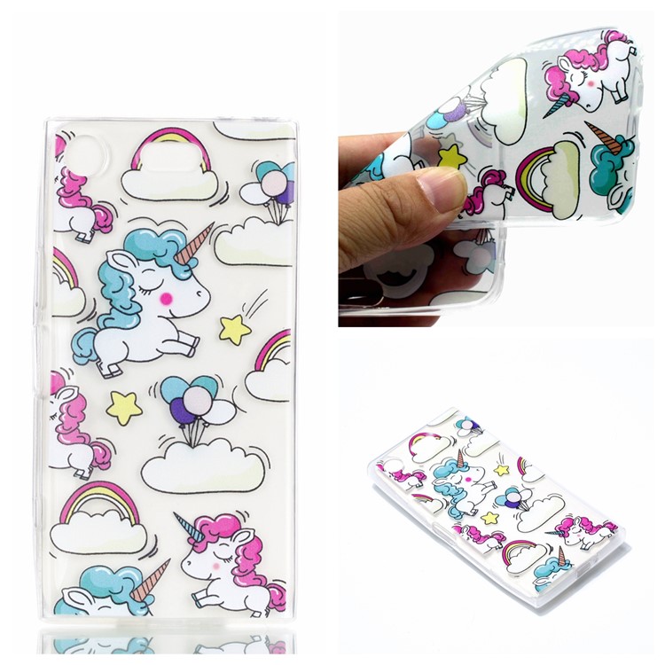 Pattern Printing TPU Back Case for Sony Xperia XZ1 Compact - Cloud and Unicorn-1