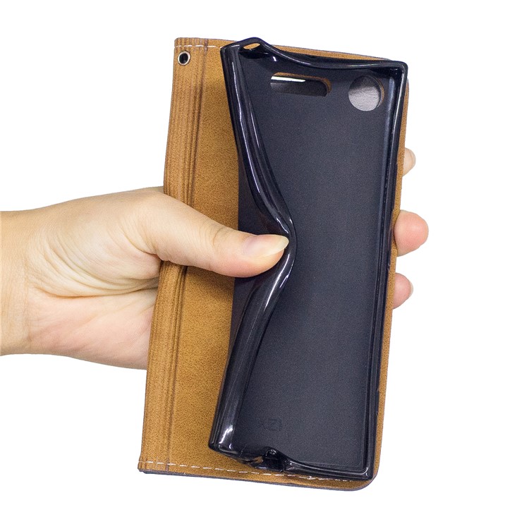 For Sony Xperia XZ1 Graceful Series Foldable Leather Wallet Phone Casing - Black-3