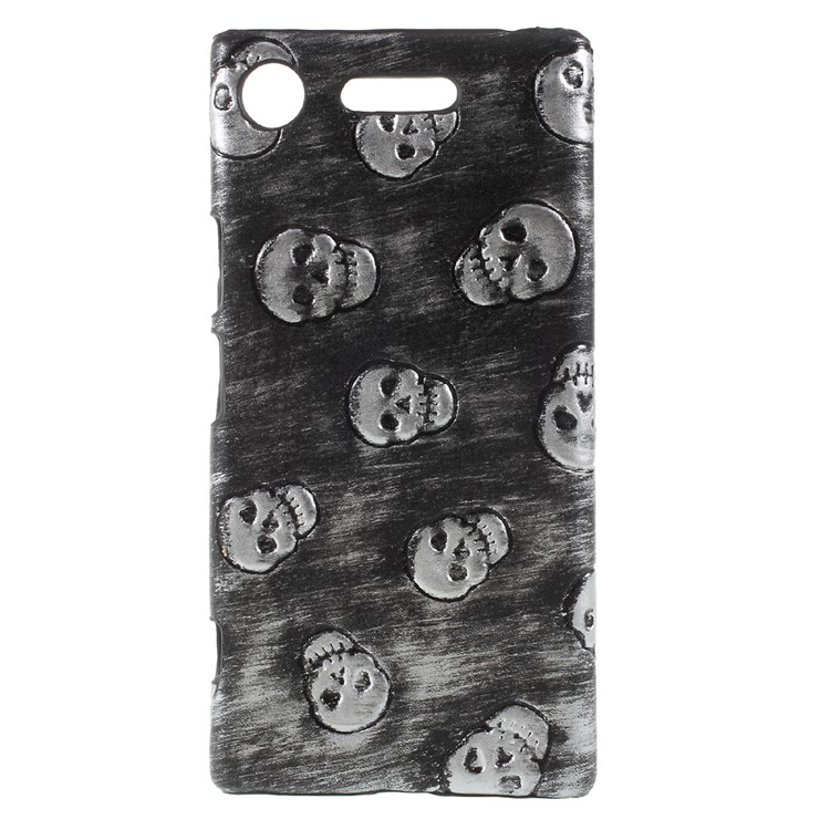 PU Leather Skin PC Back Phone Shell for Sony Xperia XZ1 - Grey Skull Pattern-1