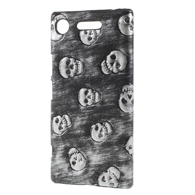 PU Leather Skin PC Back Phone Shell for Sony Xperia XZ1 - Grey Skull Pattern-2