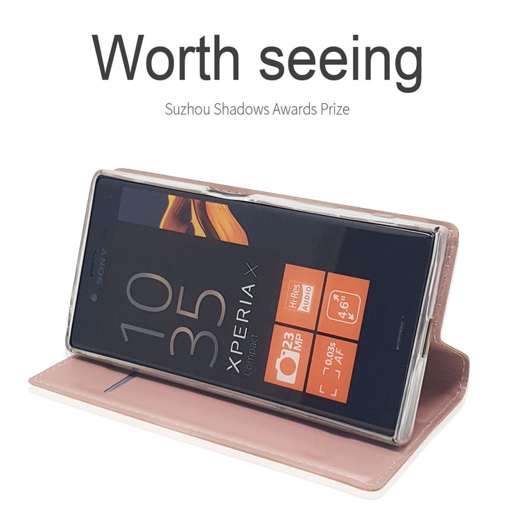 Magnetic Leather Card Holder Cover for Sony Xperia X Compact - Rose Gold-4