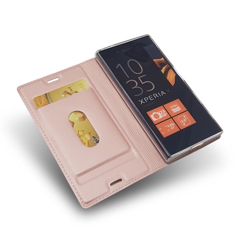 Magnetic Leather Card Holder Cover for Sony Xperia X Compact - Rose Gold-7