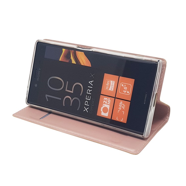 Magnetic Leather Card Holder Cover for Sony Xperia X Compact - Rose Gold-9