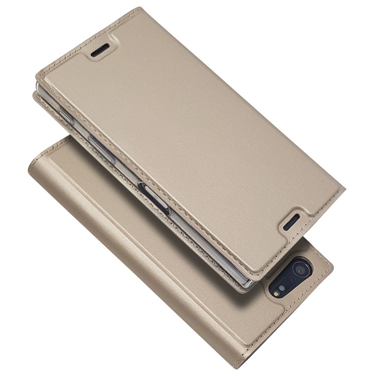 Magnetic Leather Card Holder Shell for Sony Xperia X Compact - Gold-2
